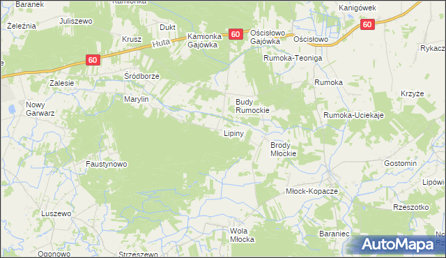mapa Lipiny gmina Glinojeck, Lipiny gmina Glinojeck na mapie Targeo
