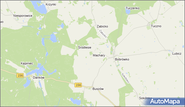 mapa Machary gmina Strzelce Krajeńskie, Machary gmina Strzelce Krajeńskie na mapie Targeo
