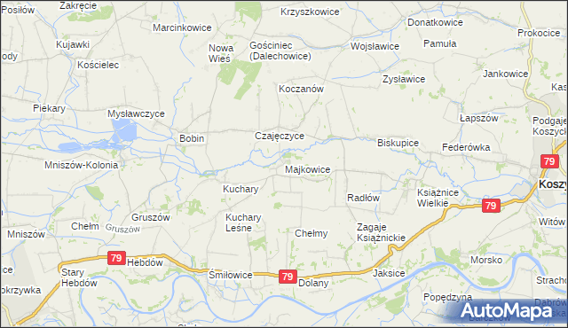 mapa Majkowice gmina Nowe Brzesko, Majkowice gmina Nowe Brzesko na mapie Targeo