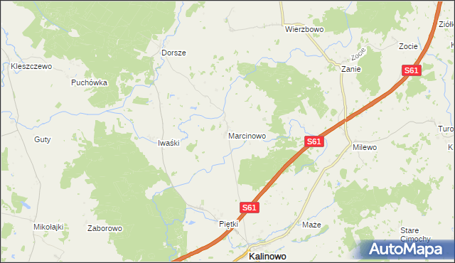 mapa Marcinowo gmina Kalinowo, Marcinowo gmina Kalinowo na mapie Targeo