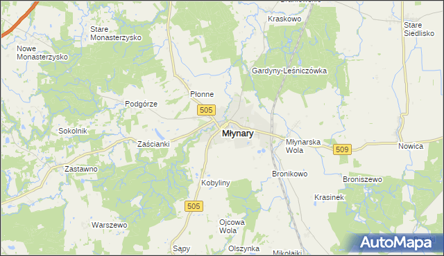 mapa Młynary powiat elbląski, Młynary powiat elbląski na mapie Targeo