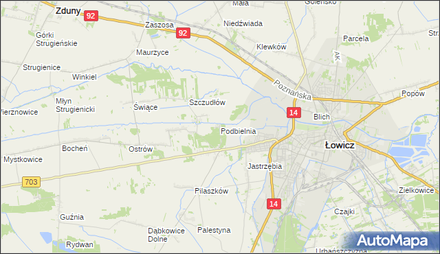 mapa Podbielnia, Podbielnia na mapie Targeo