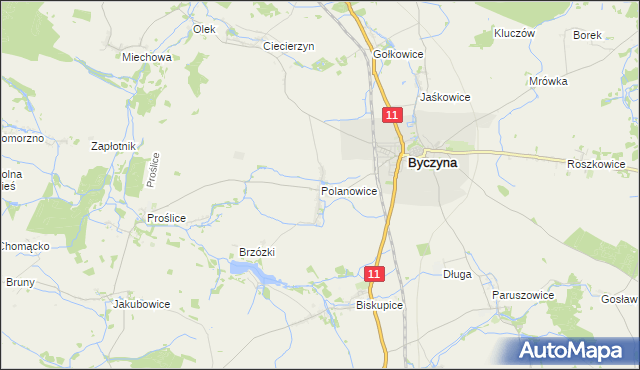mapa Polanowice gmina Byczyna, Polanowice gmina Byczyna na mapie Targeo