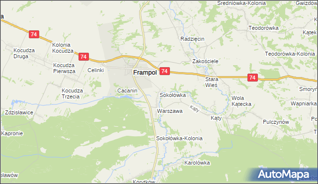 mapa Sokołówka gmina Frampol, Sokołówka gmina Frampol na mapie Targeo