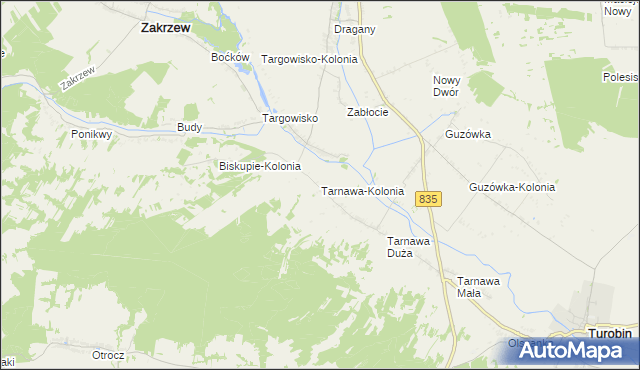 mapa Tarnawa-Kolonia, Tarnawa-Kolonia na mapie Targeo