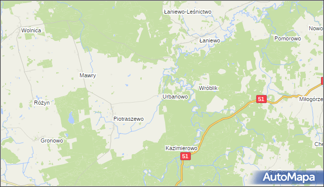 mapa Urbanowo gmina Dobre Miasto, Urbanowo gmina Dobre Miasto na mapie Targeo