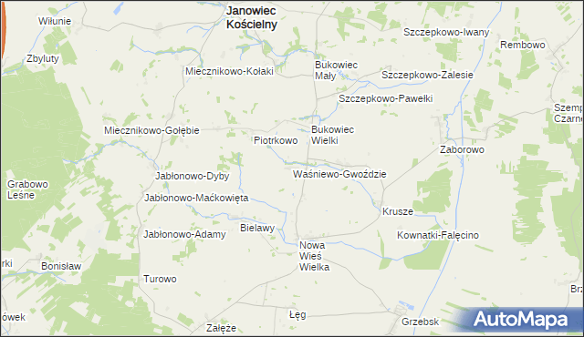 mapa Waśniewo-Gwoździe, Waśniewo-Gwoździe na mapie Targeo