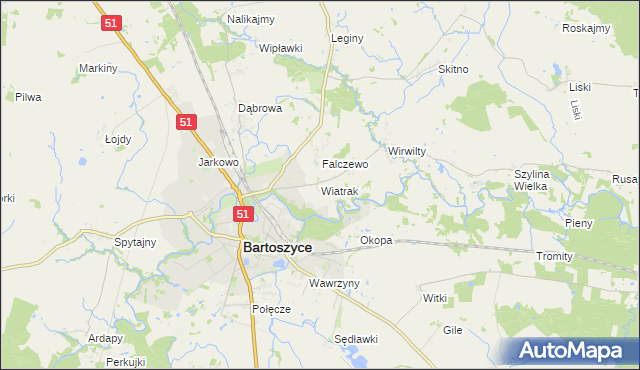 mapa Wiatrak gmina Bartoszyce, Wiatrak gmina Bartoszyce na mapie Targeo