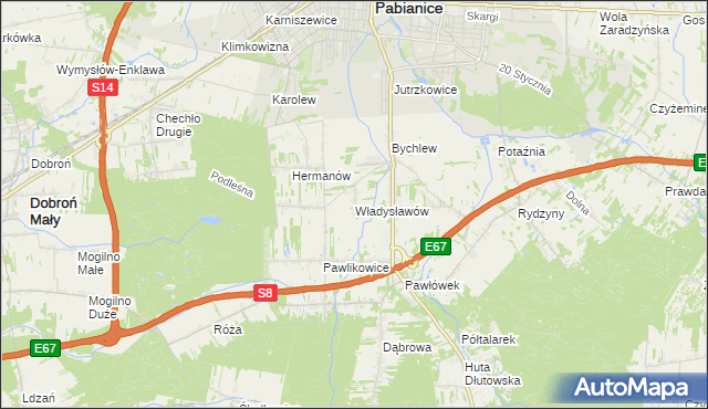 mapa Władysławów gmina Pabianice, Władysławów gmina Pabianice na mapie Targeo