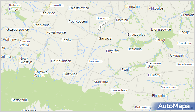 mapa Worowice gmina Waśniów, Worowice gmina Waśniów na mapie Targeo