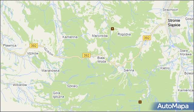 mapa Biała Woda gmina Bystrzyca Kłodzka, Biała Woda gmina Bystrzyca Kłodzka na mapie Targeo