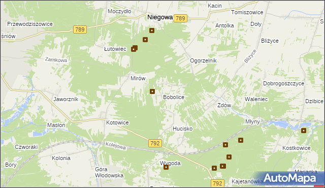 mapa Bobolice gmina Niegowa, Bobolice gmina Niegowa na mapie Targeo