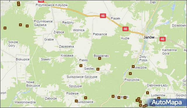 mapa Bogdaniec gmina Janów, Bogdaniec gmina Janów na mapie Targeo