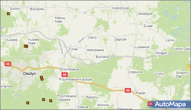 mapa Bukowno gmina Olsztyn, Bukowno gmina Olsztyn na mapie Targeo