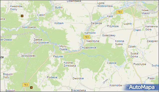 mapa Chrząstowice gmina Wolbrom, Chrząstowice gmina Wolbrom na mapie Targeo