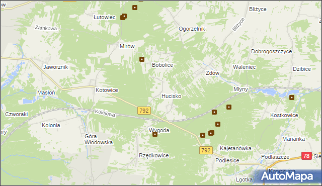 mapa Hucisko gmina Włodowice, Hucisko gmina Włodowice na mapie Targeo