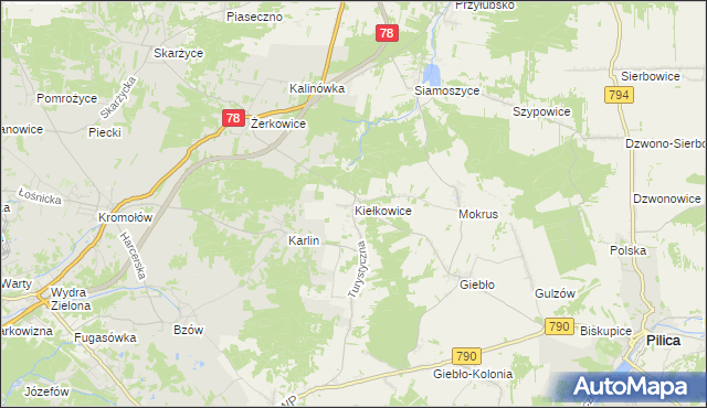mapa Kiełkowice, Kiełkowice na mapie Targeo