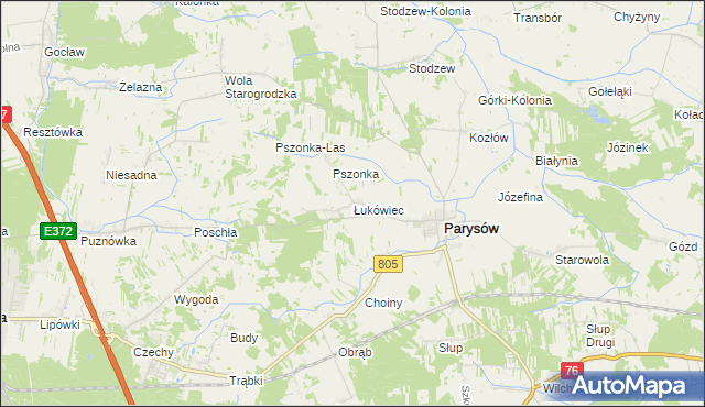 mapa Łukówiec gmina Parysów, Łukówiec gmina Parysów na mapie Targeo