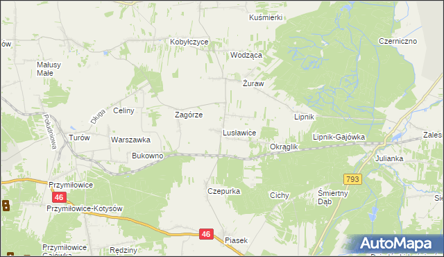 mapa Lusławice gmina Janów, Lusławice gmina Janów na mapie Targeo