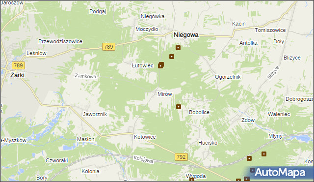 mapa Mirów gmina Niegowa, Mirów gmina Niegowa na mapie Targeo