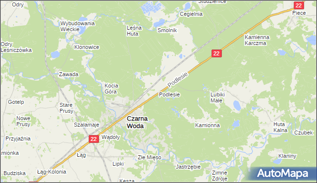 mapa Podlesie gmina Czarna Woda, Podlesie gmina Czarna Woda na mapie Targeo