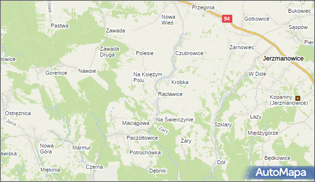 mapa Racławice gmina Jerzmanowice-Przeginia, Racławice gmina Jerzmanowice-Przeginia na mapie Targeo