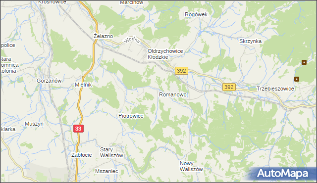 mapa Romanowo gmina Kłodzko, Romanowo gmina Kłodzko na mapie Targeo