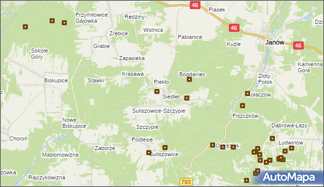 mapa Siedlec gmina Janów, Siedlec gmina Janów na mapie Targeo