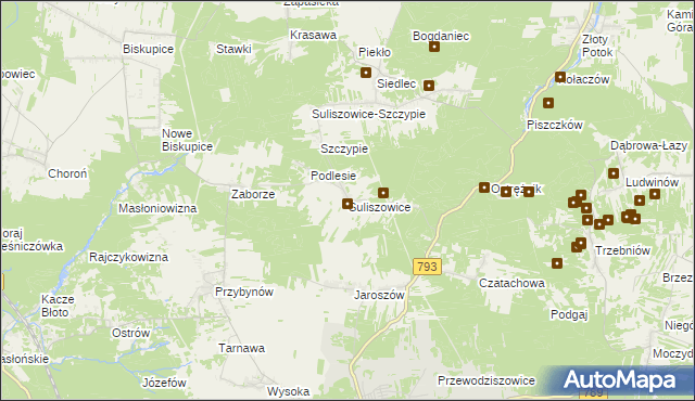 mapa Suliszowice, Suliszowice na mapie Targeo