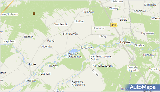 mapa Szyszków gmina Lipie, Szyszków gmina Lipie na mapie Targeo