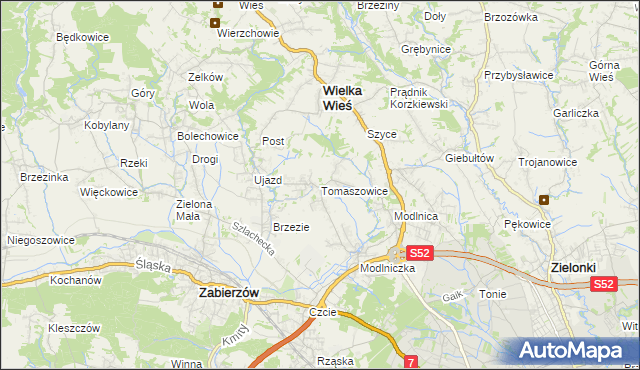 mapa Tomaszowice gmina Wielka Wieś, Tomaszowice gmina Wielka Wieś na mapie Targeo