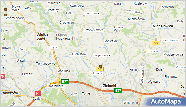 mapa Trojanowice gmina Zielonki, Trojanowice gmina Zielonki na mapie Targeo