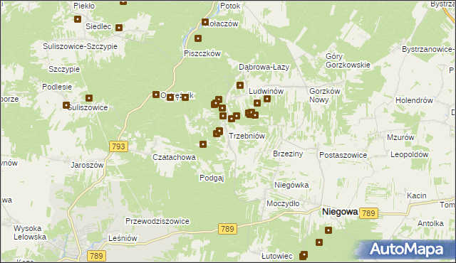 mapa Trzebniów, Trzebniów na mapie Targeo