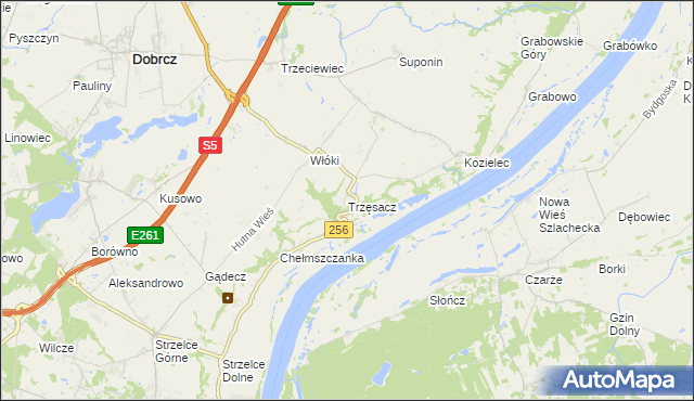 mapa Trzęsacz gmina Dobrcz, Trzęsacz gmina Dobrcz na mapie Targeo