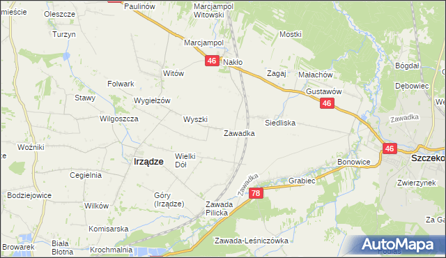 mapa Zawadka gmina Irządze, Zawadka gmina Irządze na mapie Targeo