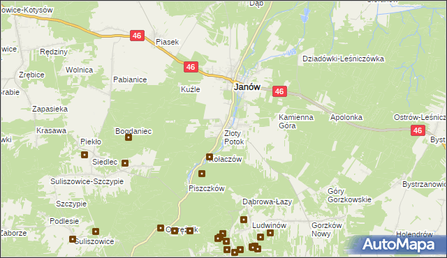 mapa Złoty Potok gmina Janów, Złoty Potok gmina Janów na mapie Targeo