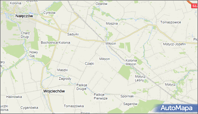 mapa Miłocin gmina Wojciechów, Miłocin gmina Wojciechów na mapie Targeo