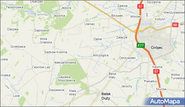 mapa Wilczogóra gmina Belsk Duży, Wilczogóra gmina Belsk Duży na mapie Targeo