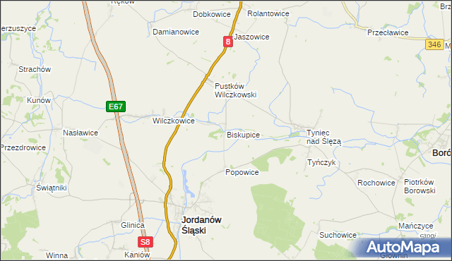 mapa Biskupice gmina Jordanów Śląski, Biskupice gmina Jordanów Śląski na mapie Targeo