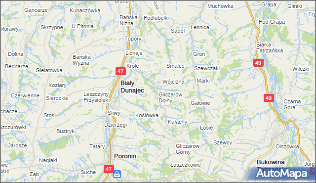 mapa Gliczarów Dolny, Gliczarów Dolny na mapie Targeo