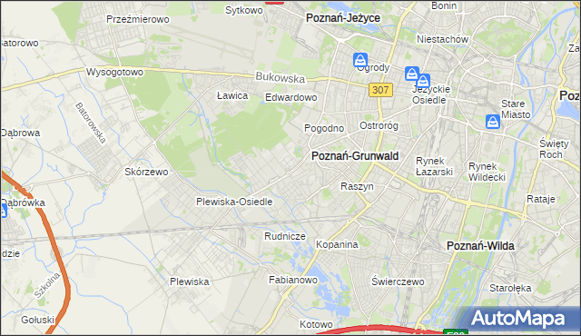 mapa Grunwald gmina Poznań, Grunwald gmina Poznań na mapie Targeo