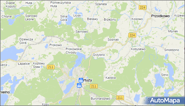 mapa Grzybno gmina Kartuzy, Grzybno gmina Kartuzy na mapie Targeo