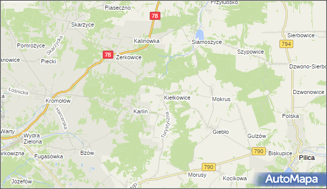 mapa Kiełkowice, Kiełkowice na mapie Targeo