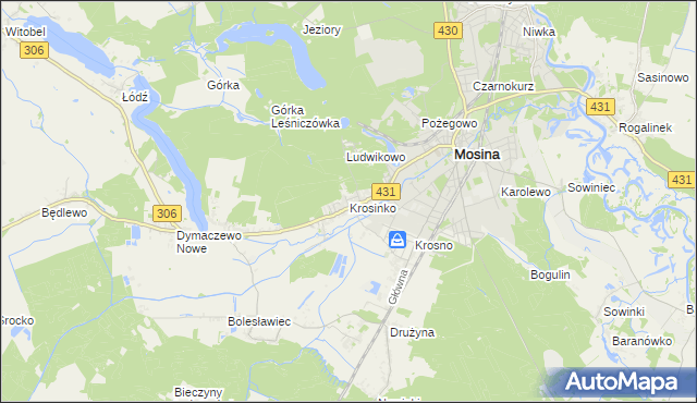 mapa Krosinko gmina Mosina, Krosinko gmina Mosina na mapie Targeo