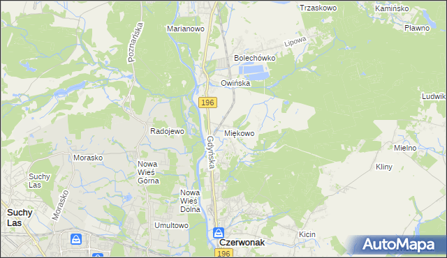 mapa Miękowo gmina Czerwonak, Miękowo gmina Czerwonak na mapie Targeo