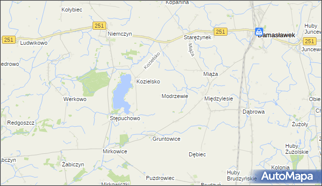 mapa Modrzewie gmina Damasławek, Modrzewie gmina Damasławek na mapie Targeo