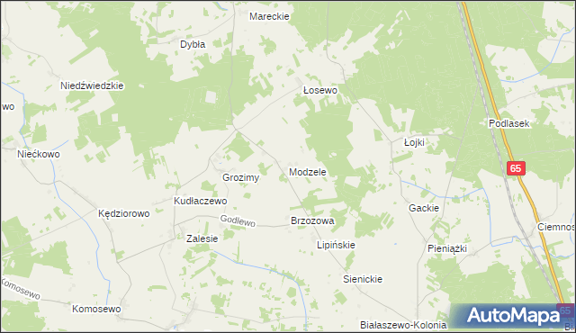 mapa Modzele gmina Grajewo, Modzele gmina Grajewo na mapie Targeo