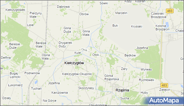 mapa Otok gmina Kiełczygłów, Otok gmina Kiełczygłów na mapie Targeo