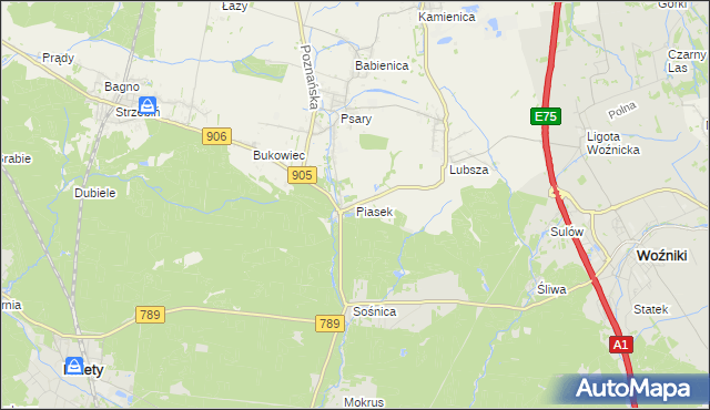 mapa Piasek gmina Woźniki, Piasek gmina Woźniki na mapie Targeo