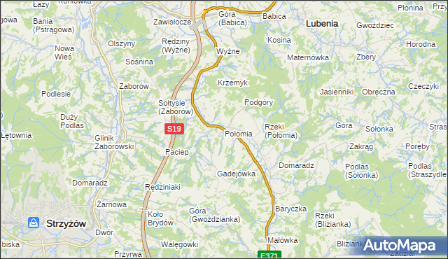 mapa Połomia gmina Niebylec, Połomia gmina Niebylec na mapie Targeo